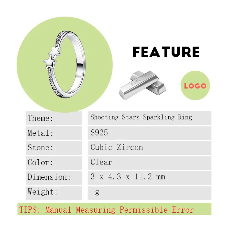 Wedding Ring Two Meteor Stacked Finger Ring Suitable for Women 925 Pure Silver Starry Night Jewelry Store Set Transparent Zircon 240905