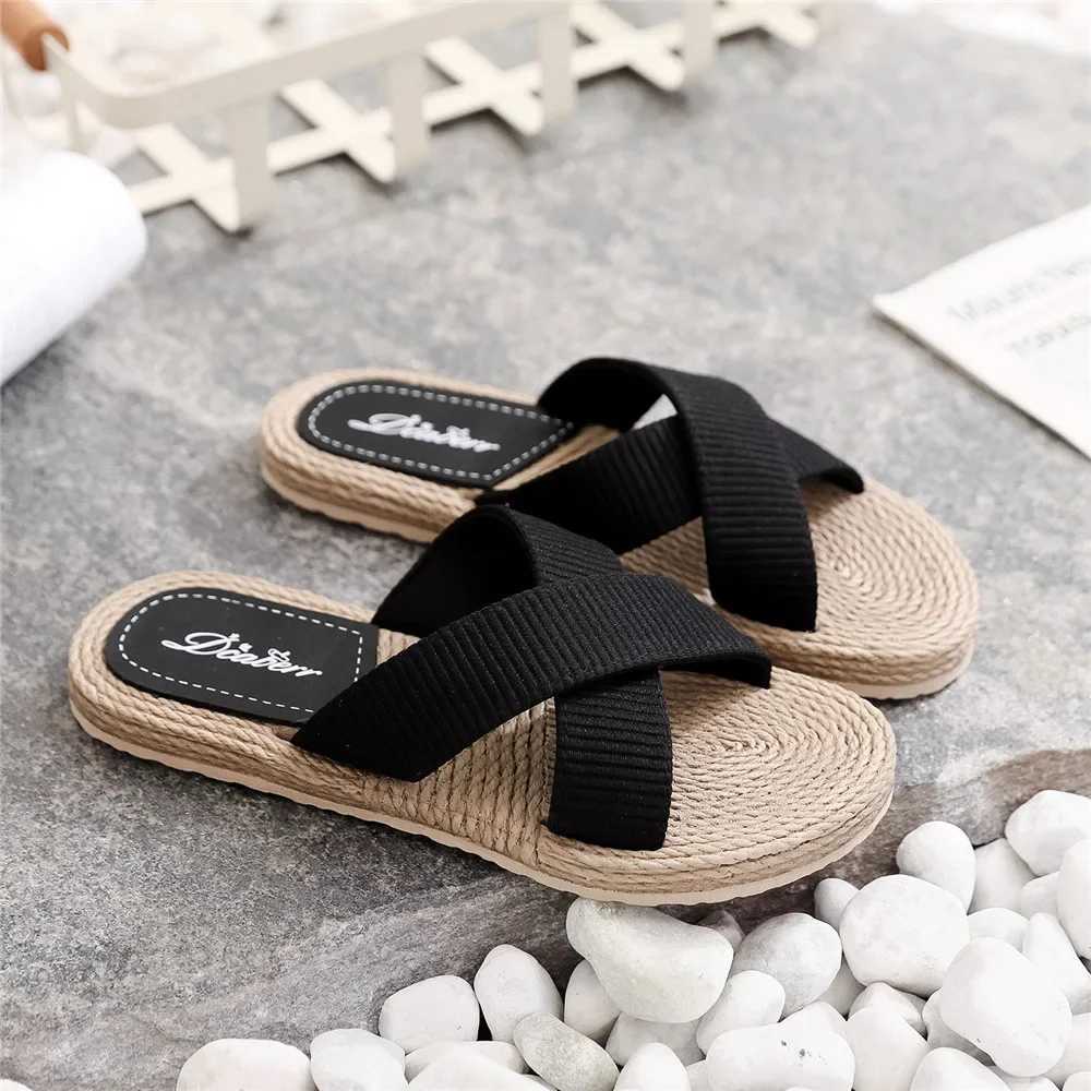 Ladies New Slippers Summer Cross Drag Fi Hemp Rope Outer Wear Slippers Casual Sandals and SlippersXJ250610