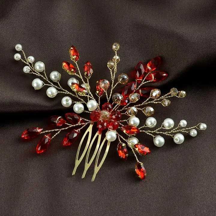 Red Rhinestone Bridal Hair Comb Headband Crystal Wedding Head Accessories Jewelry Fashion Handmade Bride Party HeadpieceX240913
