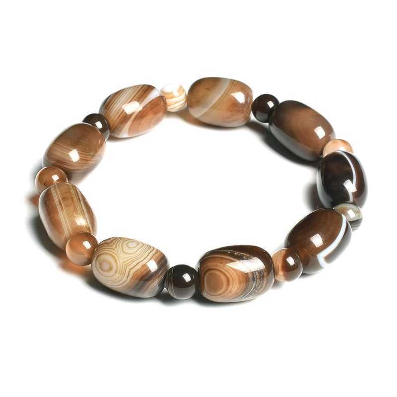 Natural stone coffee lace agate bracelet cylindrical drum shaped jade bead bracelet brown exquisite bracelet gift W240913
