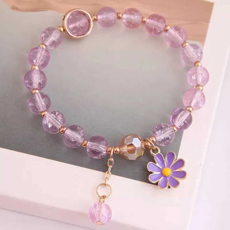 New Korean Daisy Bracelet Bohemian Colored Crystal Bead Bracelet Handmade Elastic Rope Womens Fashion Jewelry Pulseira W240913