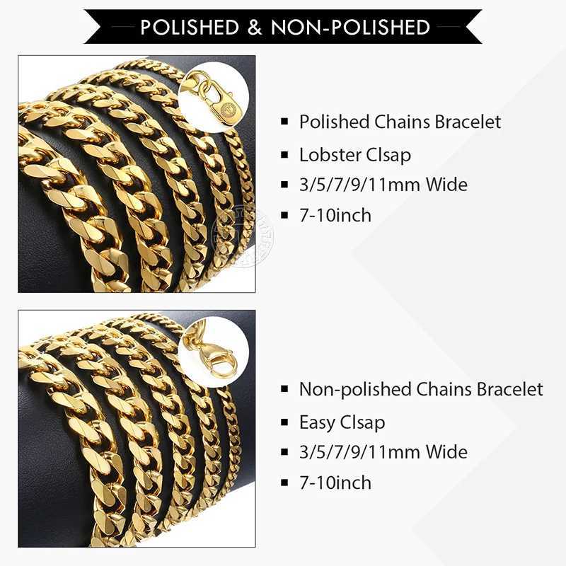 Davieslee Mens Bracelet Chain Polished Stainless Steel Gold Silver Color Chains Bracelet for Men Cuban Link 3/5/7/9/11mm KBM218X240913