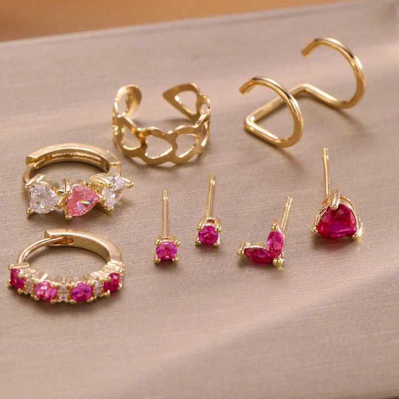 Gold Color Simple Heart Zircon Ear Cuff Clip on Earring for Women No Pierced C Shape Pink Crystal Earcuff Ear Wrap Clips JewelryX240913