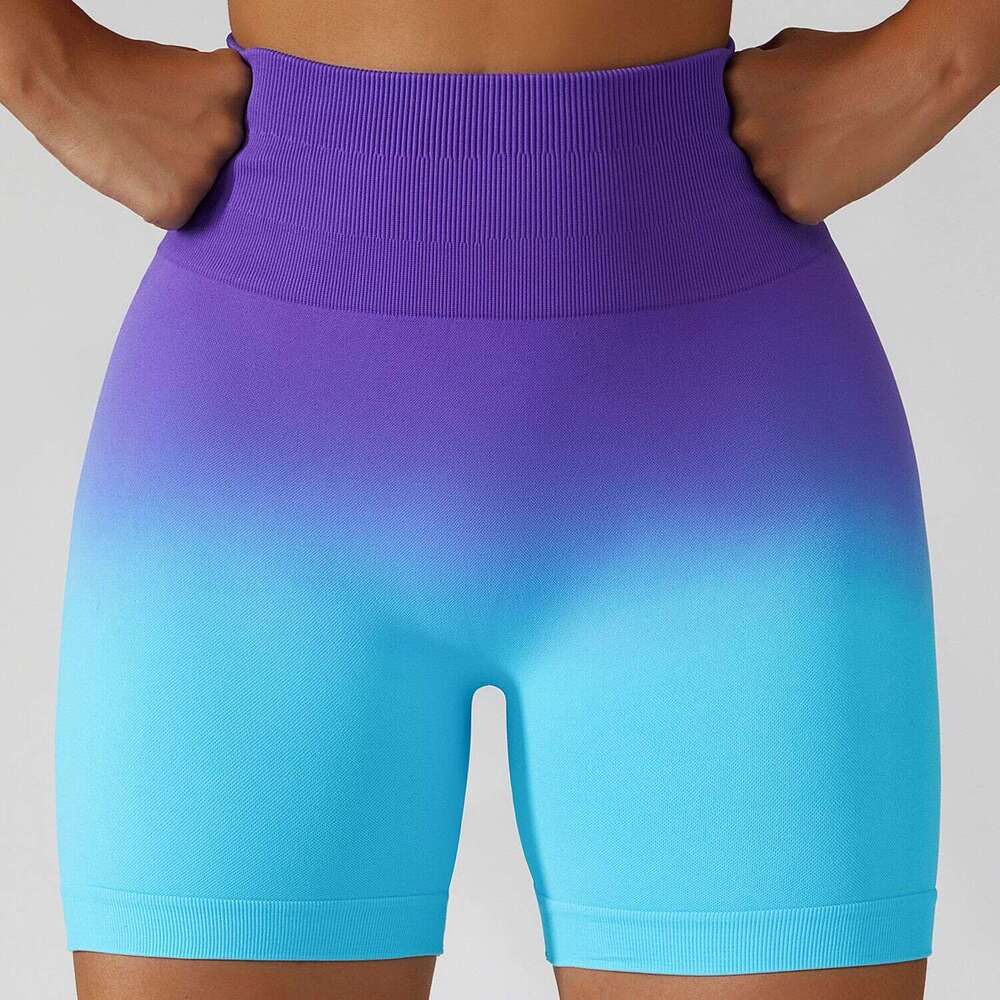 Gradient Seamless Yoga Breathable and Tight Fitting Sports Shorts Womens High Waisted Elastic Hip Lifting Fitness Pants 6406 Workout Clothe Woman Luxu