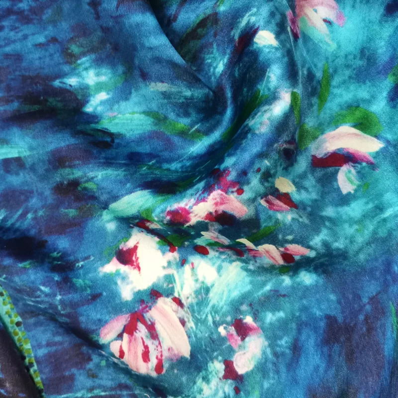 Claude Monets Oil Painting 100% Mulberry Silk Scarf Women Abstract Water Lily Print Shawls and Wraps Foulard Femme Long Bandana 240909