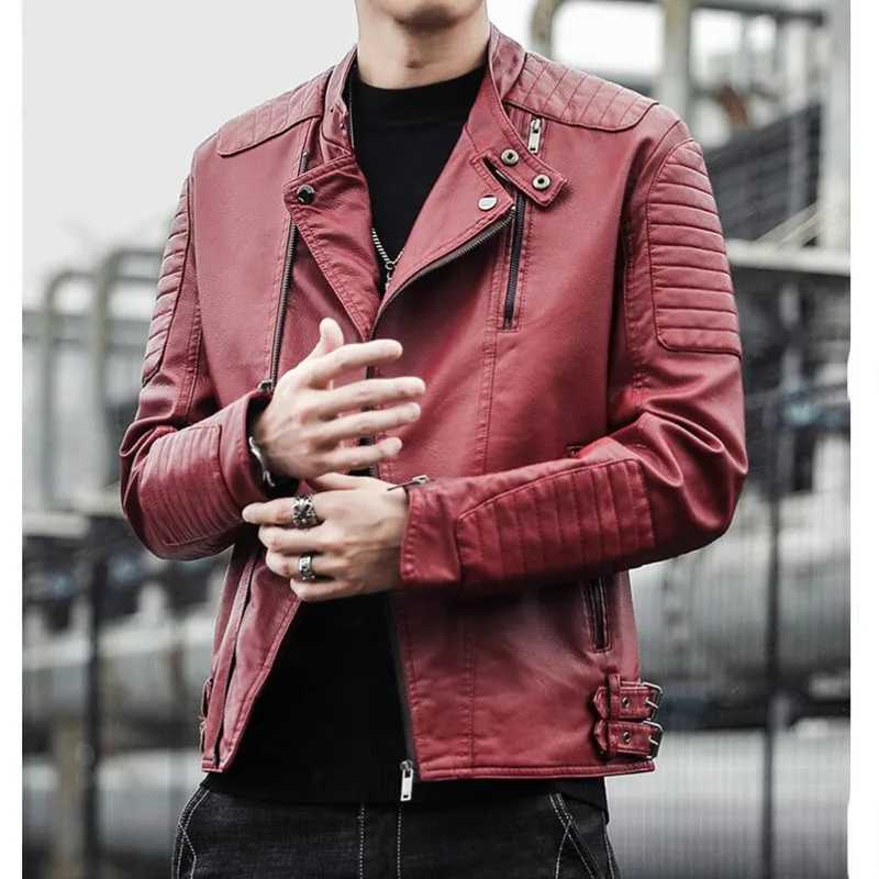 2023 Mens Slim Fit Jacket Fashion Solid Color Motorcycle Winter Jackets chaqueta hombre Windproof Black Leather Jackets S-3XLX240913