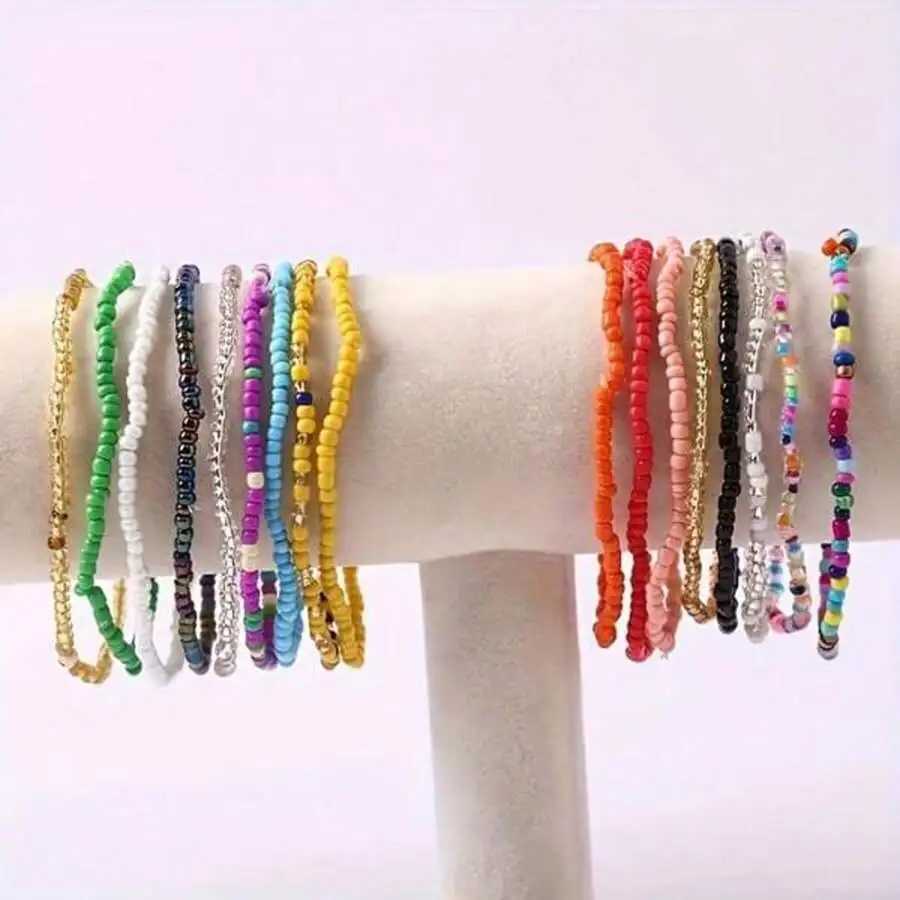 17 pieces/set random Bohemian vacation colored bead stacking bracelet handmade glass bead jewelry W240913
