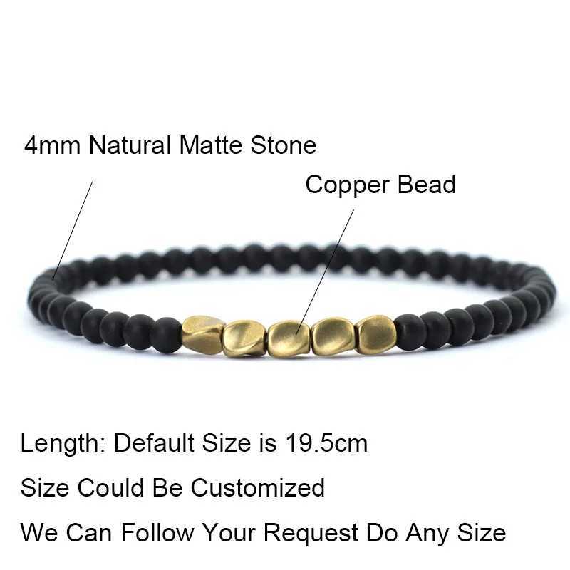4mm Bead Bracelet Natural Matte Tiger Eye Stone Brass Charm Bracelet Mens Jewelry Gift Pulsera W240913