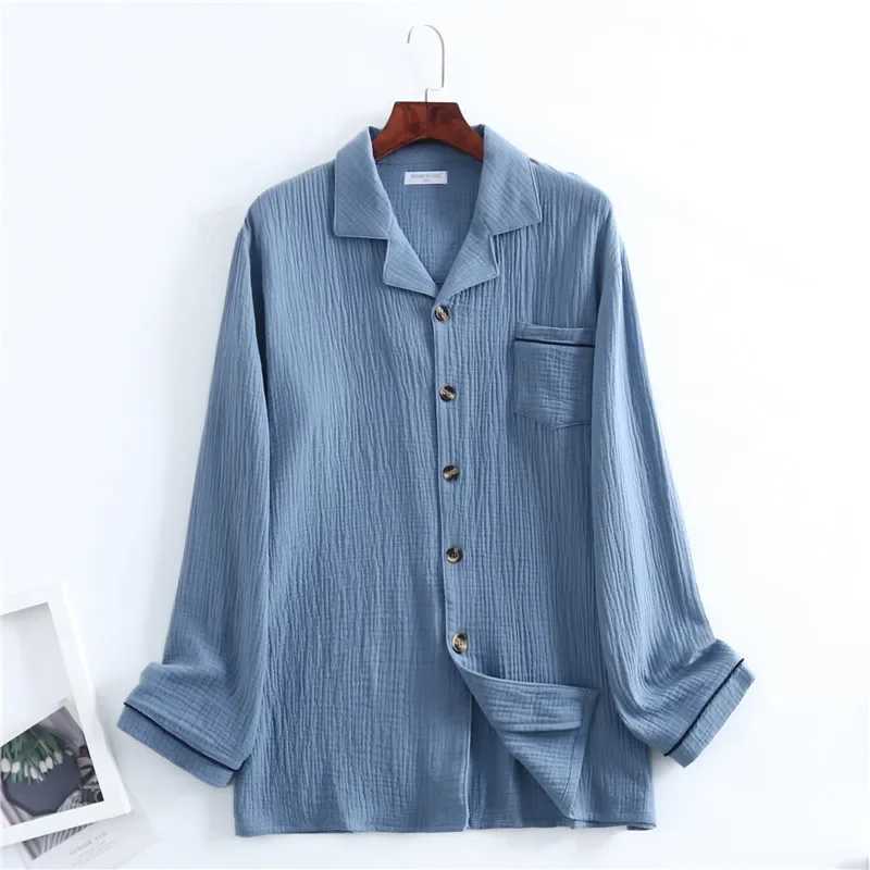 Spring New Products Mens Water Texture Crepe Gauze Suit Collar Pajamas Solid Color Button Home Set Qualities Mens Lounge Wear Y240913