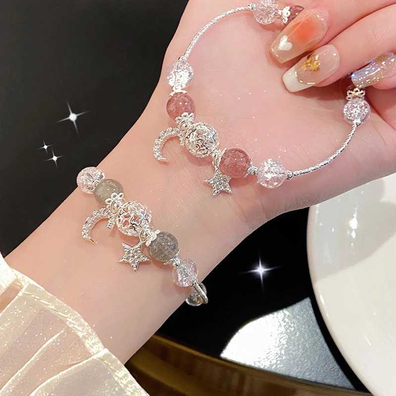 1 lovely star moon bracelet Exquisite pink bracelet womens metal chain bead bracelet sisters girlfriend gift W240913