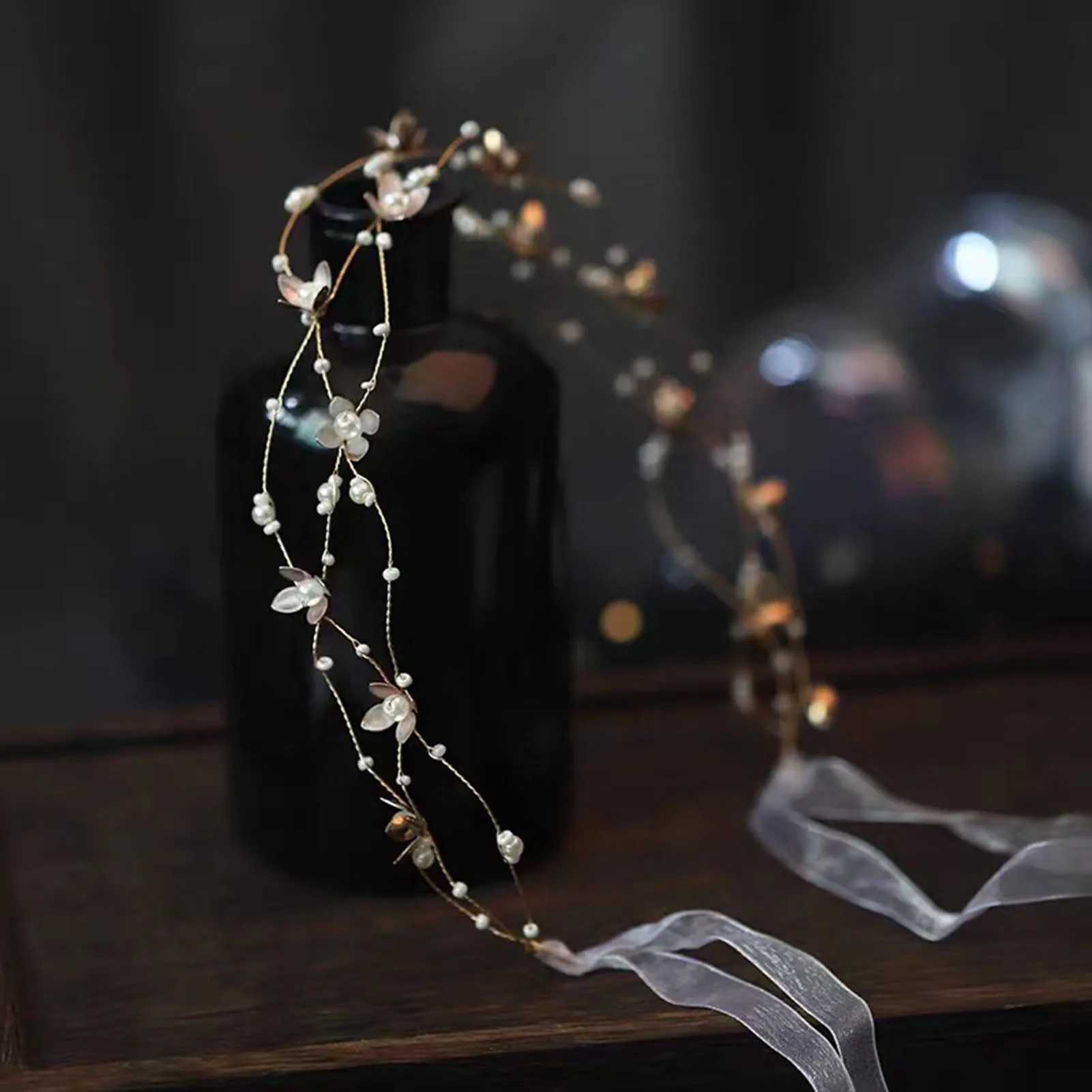 Women Pearl Tie Up Hair Hoop Bride White Flower Hair Accessories Fits Bridesmaid Wedding Birthday Party Hair Decor SuppliesX240913
