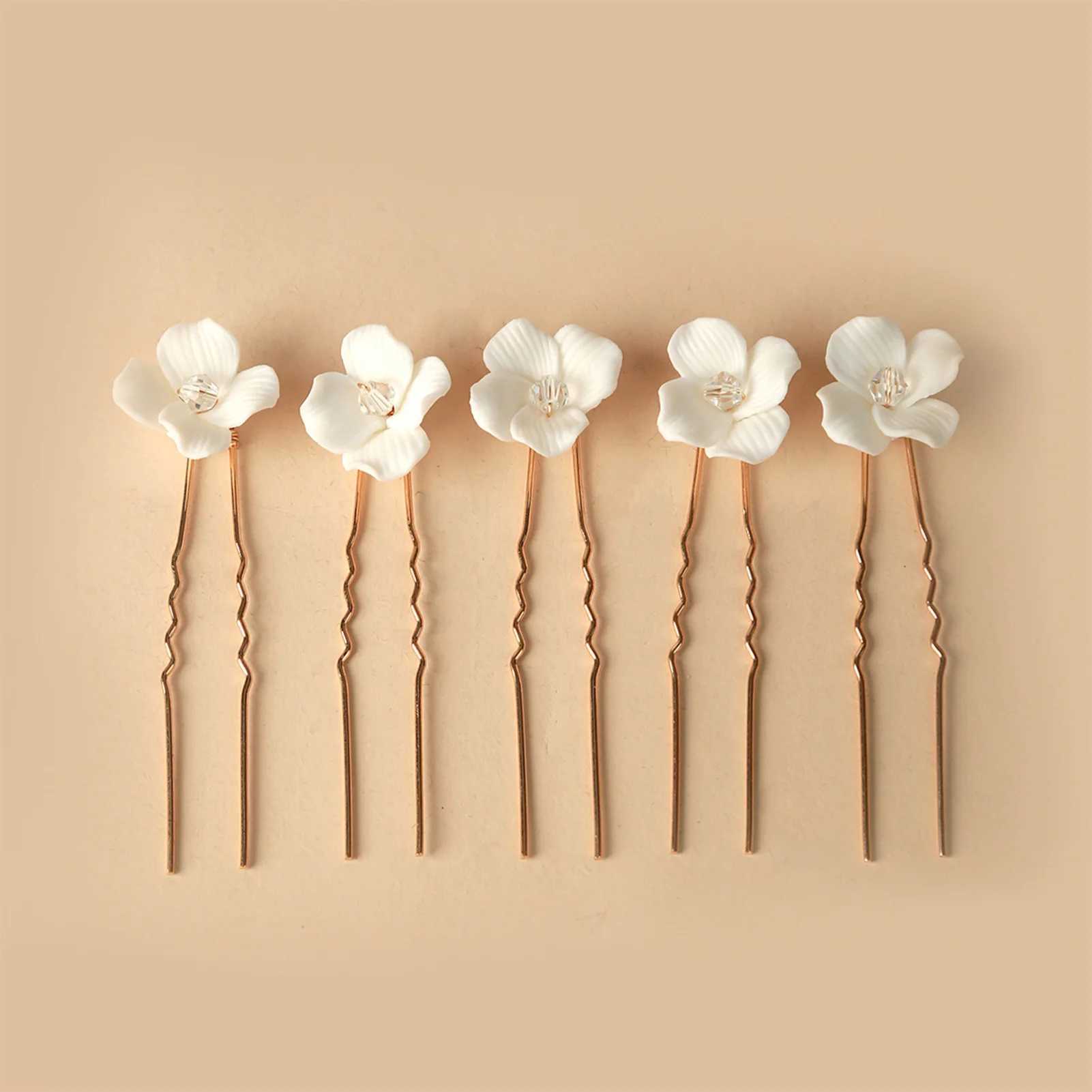 Simple U Shaped Hair Sticks Bride Wedding Headdress White Porcelain Flower Hairpins Hair Clips Bridal Jewelry Fairy HeadpiecesX240913