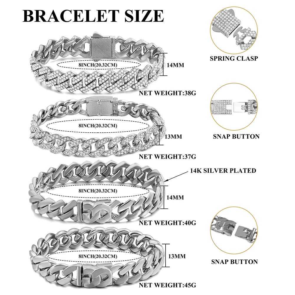 1Pcs Prong Miami Cuban Chain Bracelet Men Women Iced Out Rhinestone Paved Bracelets Hiphop Chain Jewelry Wholesale GiftX240913