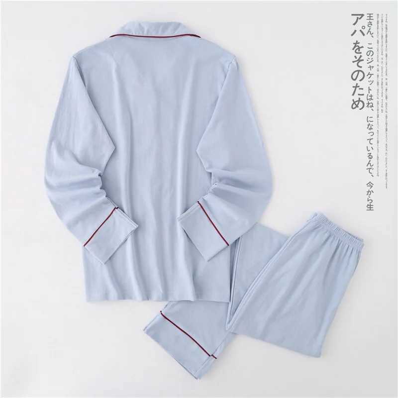 Casual couple Solid 100% cotton pajamas sets men autumn pijamas long-sleeve sleepwear men pijamas Japanese pyjamas for male Y240913