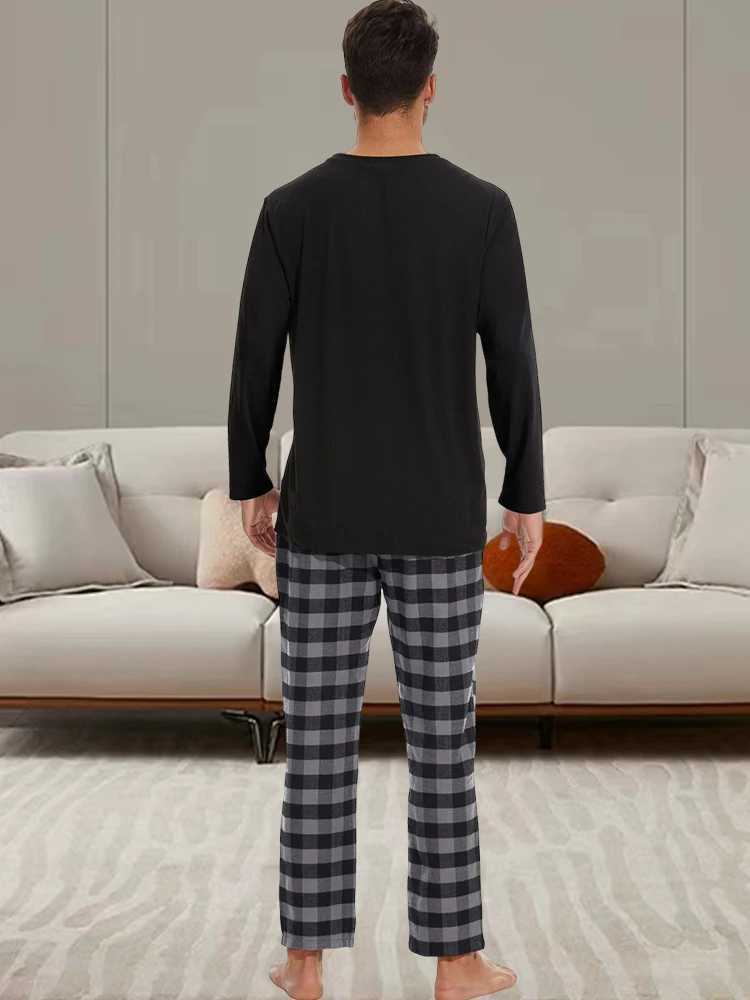 Mens Homewear Set Pajamas Long Sleeve Fashion Daily High Quality Solid Colour Pajamas Plaid Pajama Pants Set Y240913