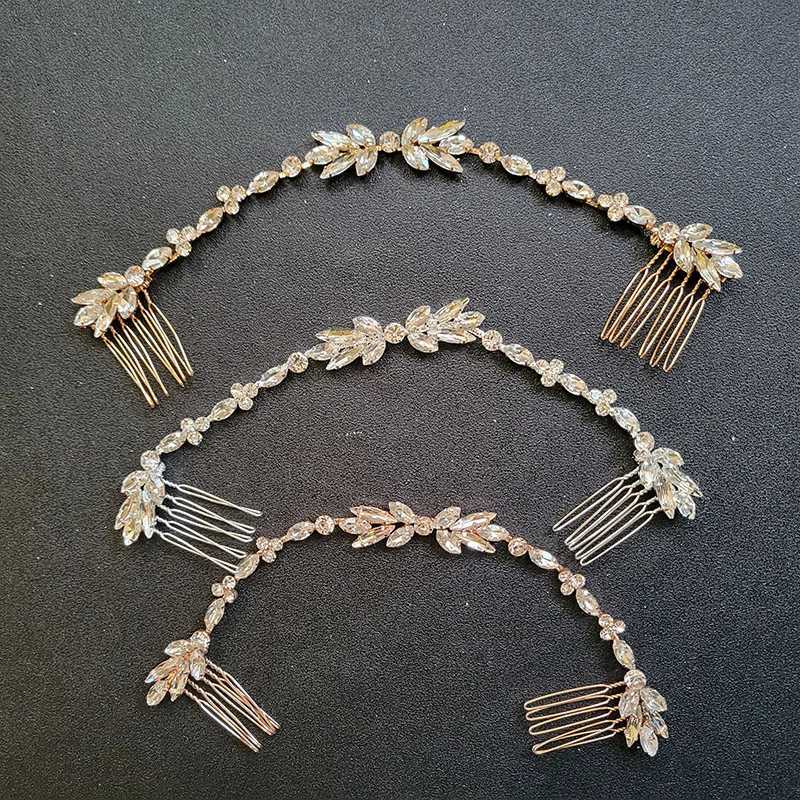 SLBRIDAL Opal Crystal Rhinestones Wedding Hair Comb Chain Hair accessories Hairband Bridal Headband Bridesmaids Jewelry WomenX240913