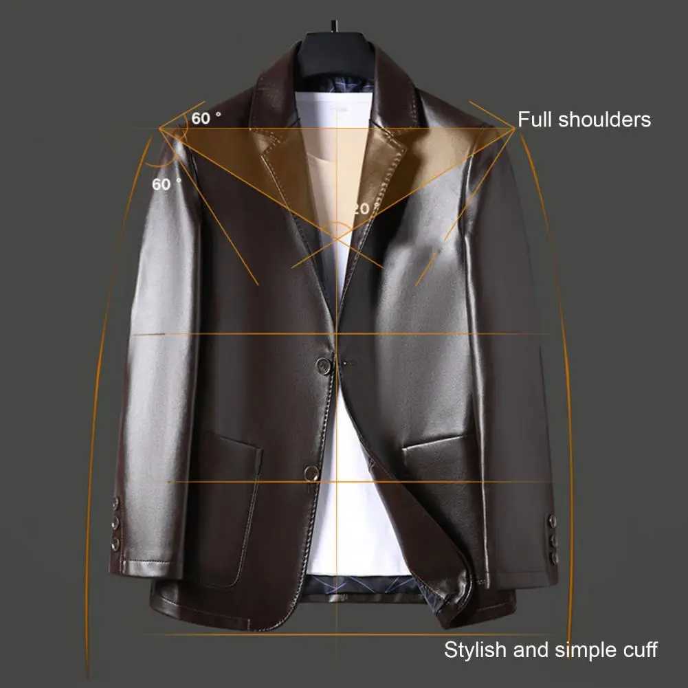 Mens Leather Suit Jacket Button Cuffs Lapel PU Jackets Spring Autumn Men Jacket Fake Leather Men Coat Mens ClothingX240913