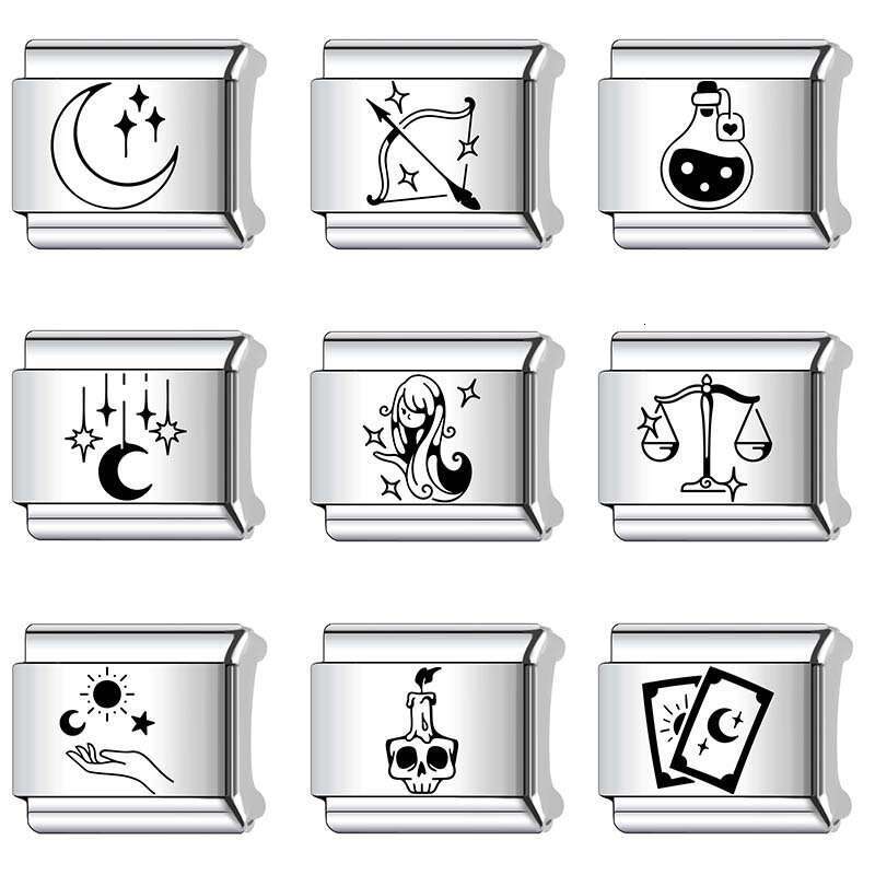 New Women's Gift Unique moon Bead Italian Charms Links Bangle Beads Fit 9mm Stainless Steel Bracelet Making DIY For Women Fashion Jewelry