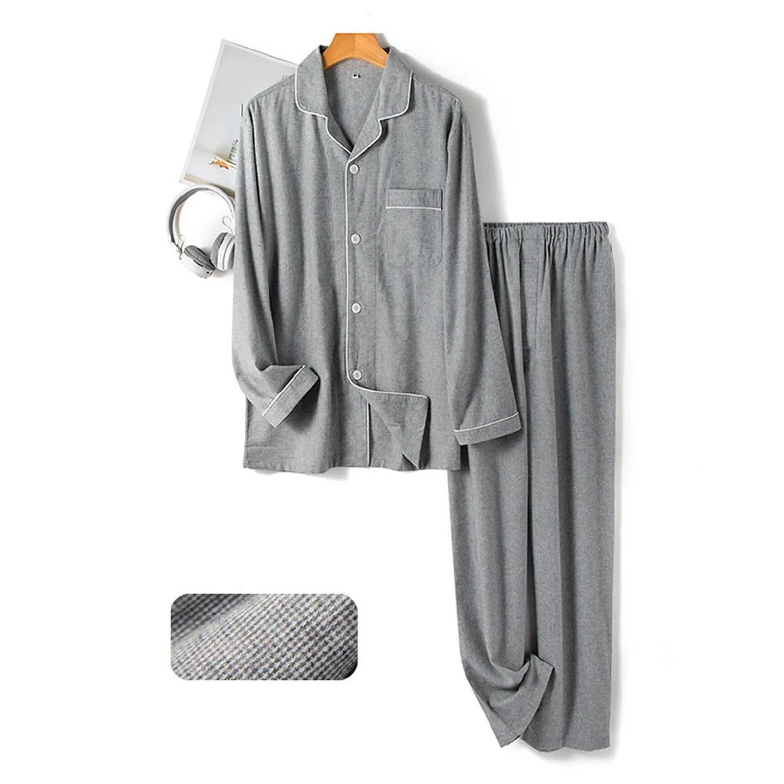 MenS Checked Pajama Set Loungewear Buttoned Long Sleeve Trousers 8 Home Wear Pajamas For Man Fall Winter Y240913