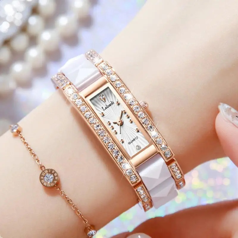 LABAOLI Rectangle y n Womens Watch Rhinestone Creative Dial Top Bracelet 240912
