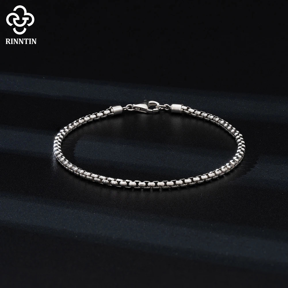 Rintin genuine Italian 3mm round box mens chain bracelet 925 sterling silver original fashionable bracelet jewelry NMB01 240909