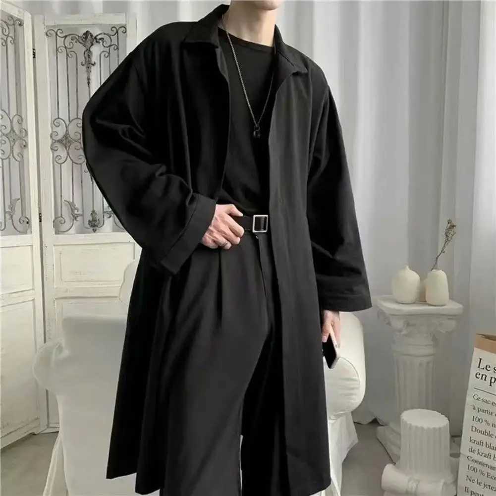 Breathable Men Coat Stylish Lapel Trench Coat for Men Breathable Wrinkle-resistant Spring Autumn Jacket Trendy Medium-long Waist Y240913