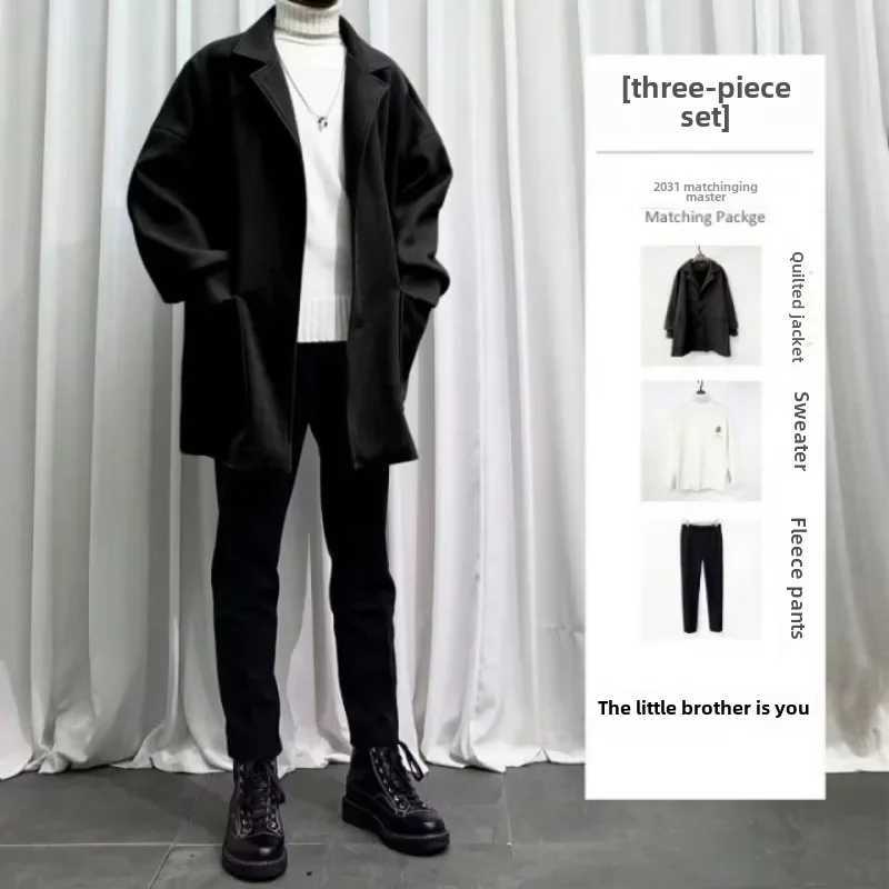 Mens Casual Autumn Winter Woolenovercoatsuit High-end Feelsuitjacket Mature Stable Trench Coat Fashionable Mens Wear Y240913