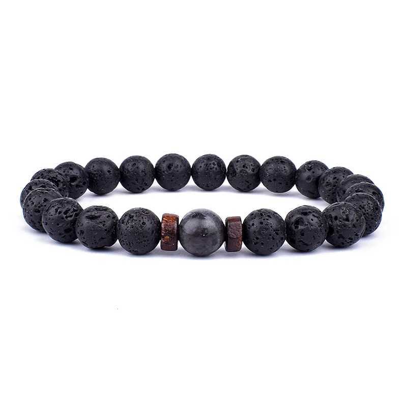 Fashionable natural molten rock wood bead energy yoga practitioner elastic support bracelet mens accessories jewelry Valentines Day gift W240913