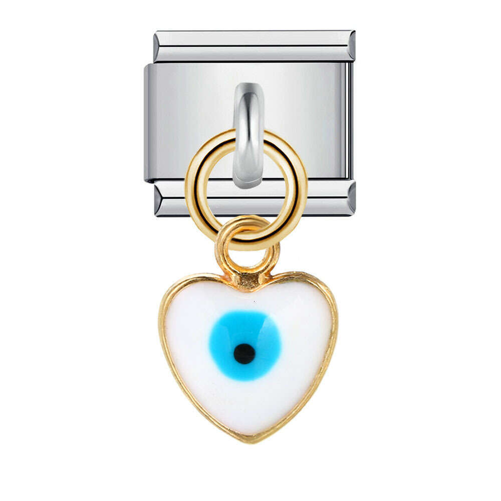 Enamel Love Eye Beads DIY Hook Pendant Bracelet Elastic Splicing Chain Italian Charm Links Stainless Steel Fit 9mm Bracelet Jewelry DIY Making Gifts