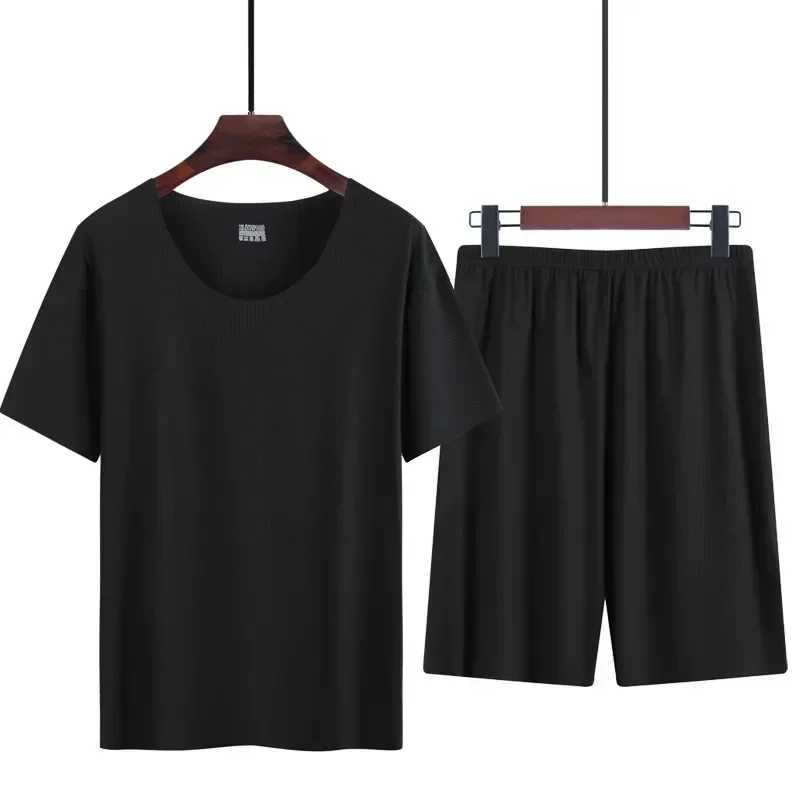 Seamless Suit Men Mens Clothing Casual Short Neck Pajamas Sleepwear For Crew Sets Wear Thin Summer Shorts Sleeve Home Y240913
