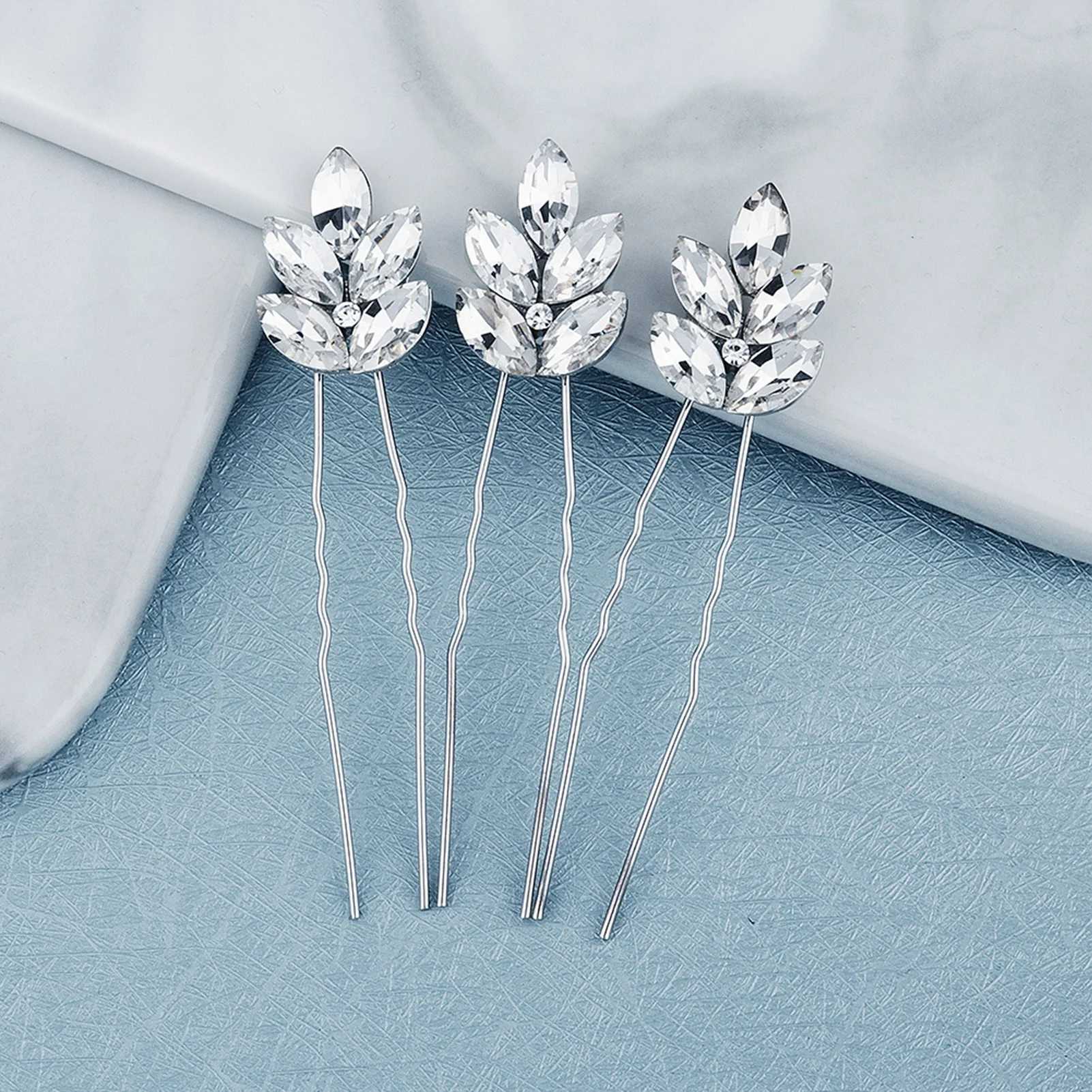 3Pcs Women U-shaped Pin Barrette Rhinestone Hair Clips Bridal Hairpins Tiara Wedding Hairstyle Tools Headwear AccessoriesX240913