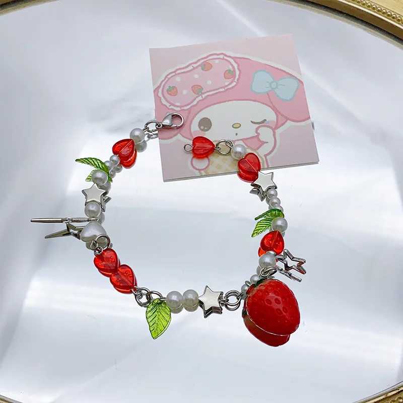 1 Exquisite Strawberry Cute and Fashionable Colored Alloy Beaded Bracelet Set for Womens Party Discounts W240913