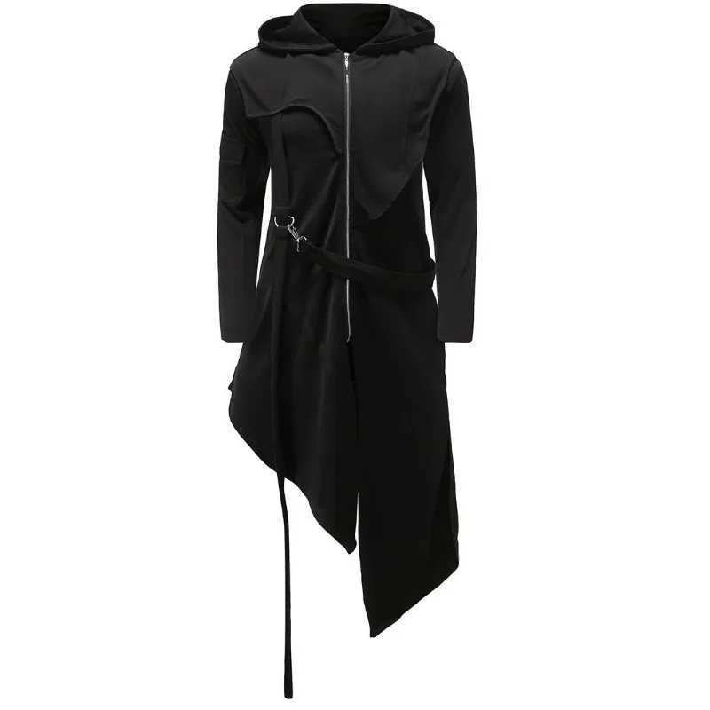 Gothic Noble Swallowtail Coats Steampunk Autumn Winter Hooded Coats Handsome Overcoats Devil Fashion Punk Jackets For Men Y240913