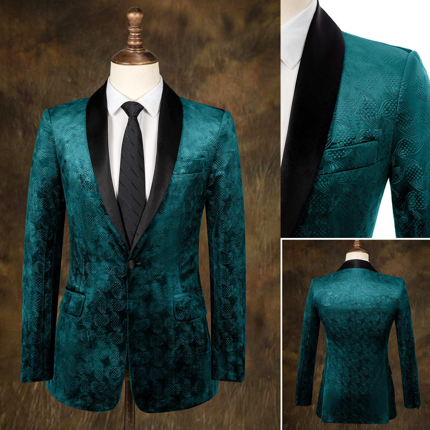 Tailored Men Wedding Tuxedos Unique Floral Pattern Groom Black Pants Suit Prom Evening Birthday Party Costume 2 Pieces