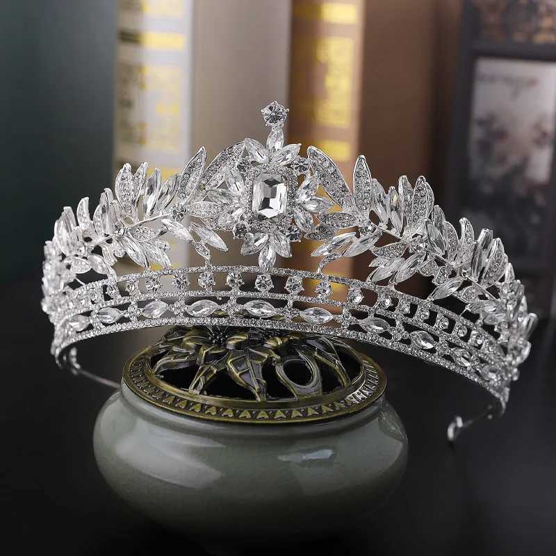 Luxury Royal Queen Crystal Leaf Wedding Crown for Women Rhinestone Diadem Banquet Tiaras Party Costume Hair Jewelry AccessoriesX240913