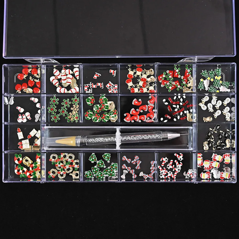 21 Grids Christmas Halloween Nail Ornaments Gold Silver Metal 3d Diamonds Nail Art Decorations Nails Glitter Rhinestones Jewelry 240910
