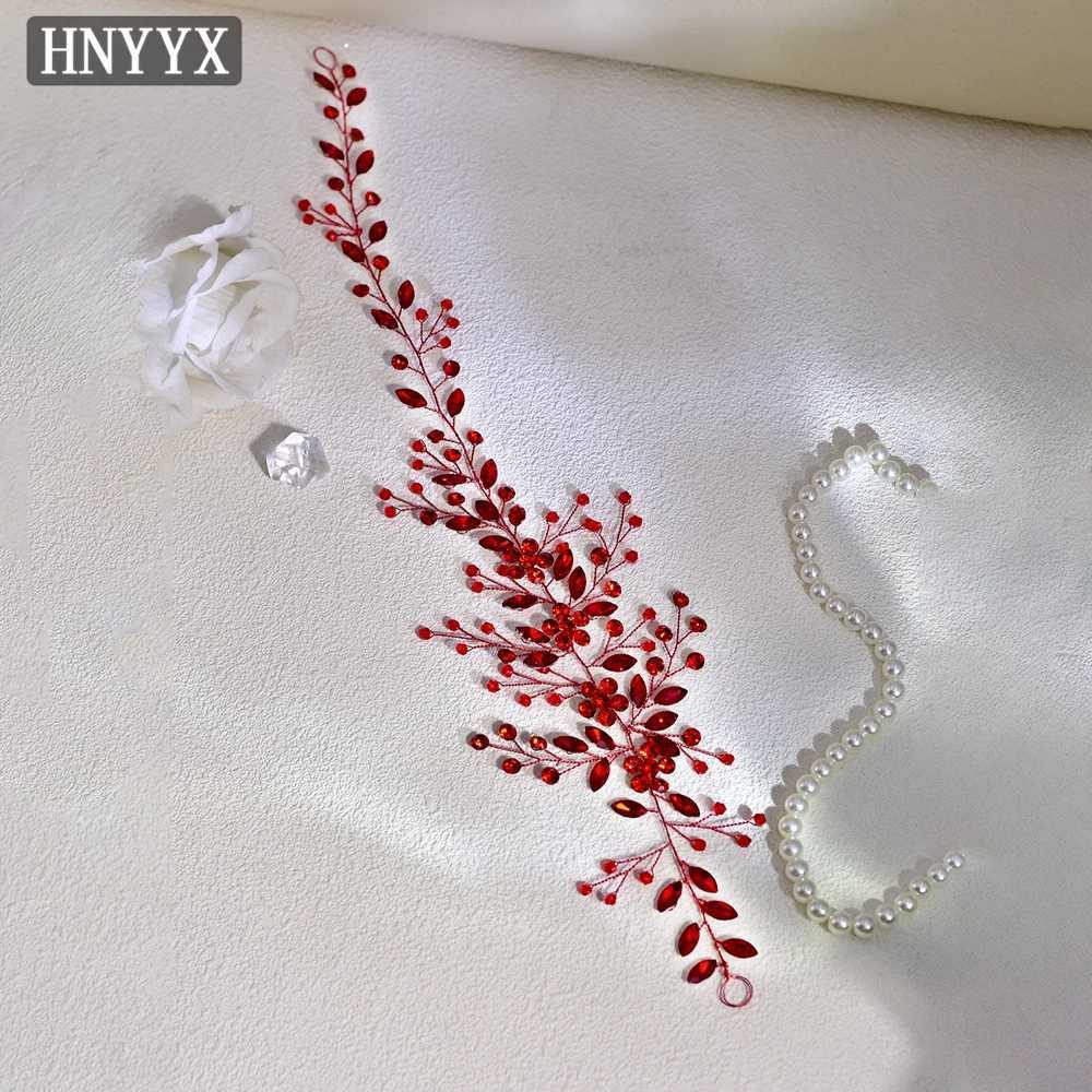 HNYYX Bridal Wedding Hair Accessories Red Rhinestone Headpieces Leaf Shaped Hair Vine Ladies Girls Holiday Tiara Gift A225X240913