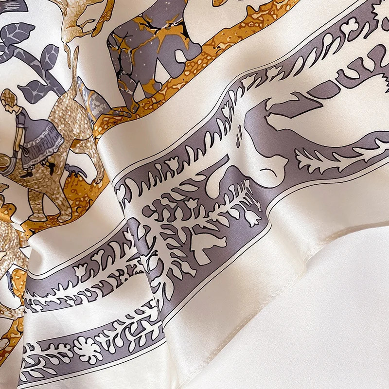 Spring 100% Mulberry Silk Scarf Women er Birds Horse Print Square Bandana Ladies Party Accessories Wear Shawl Foulard 240909
