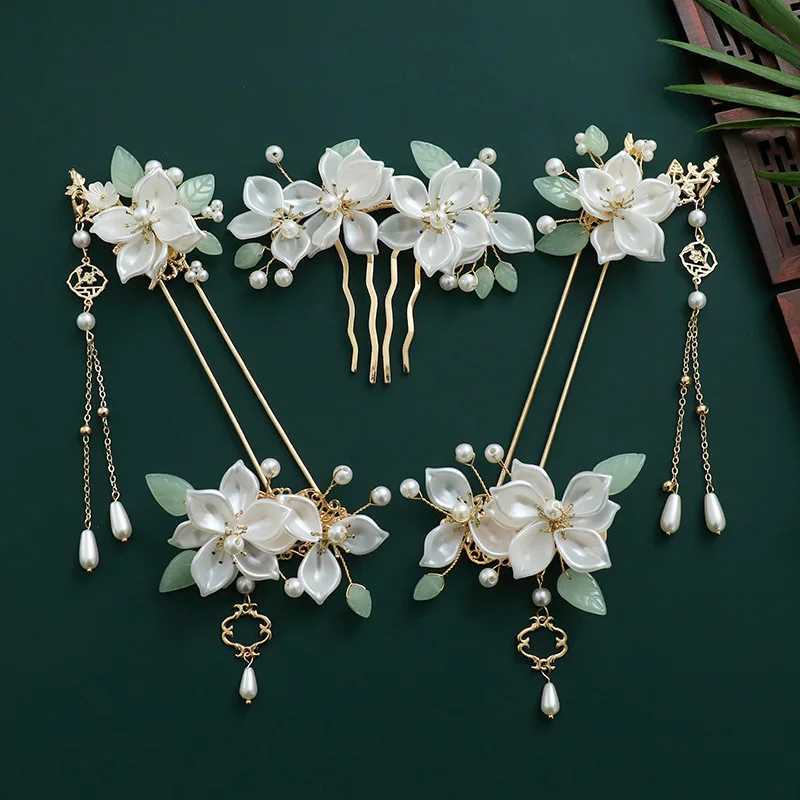 Chinese Hanfu Hair Accessories Set Ancient Hanfu Hair Sticks Tassel Flower Hairpin Haircomb Set Bridal Wedding Hair JewelryX240913