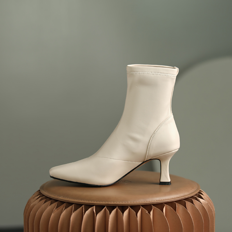 Hot Flock Stretch Boots Winter Slip-On Ankle Boots Fashion Pointed Toe Women Boots Thin Heel Handmade Stretch Fabric Women Shoes