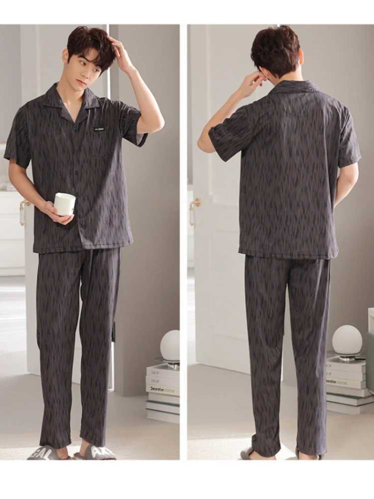110KG Plus Size Men Imitation Cotton Pajamas Set 2 Piece Button Down Sleepwear Long Pants Loungewear with Pockets Home Clothes Y240913
