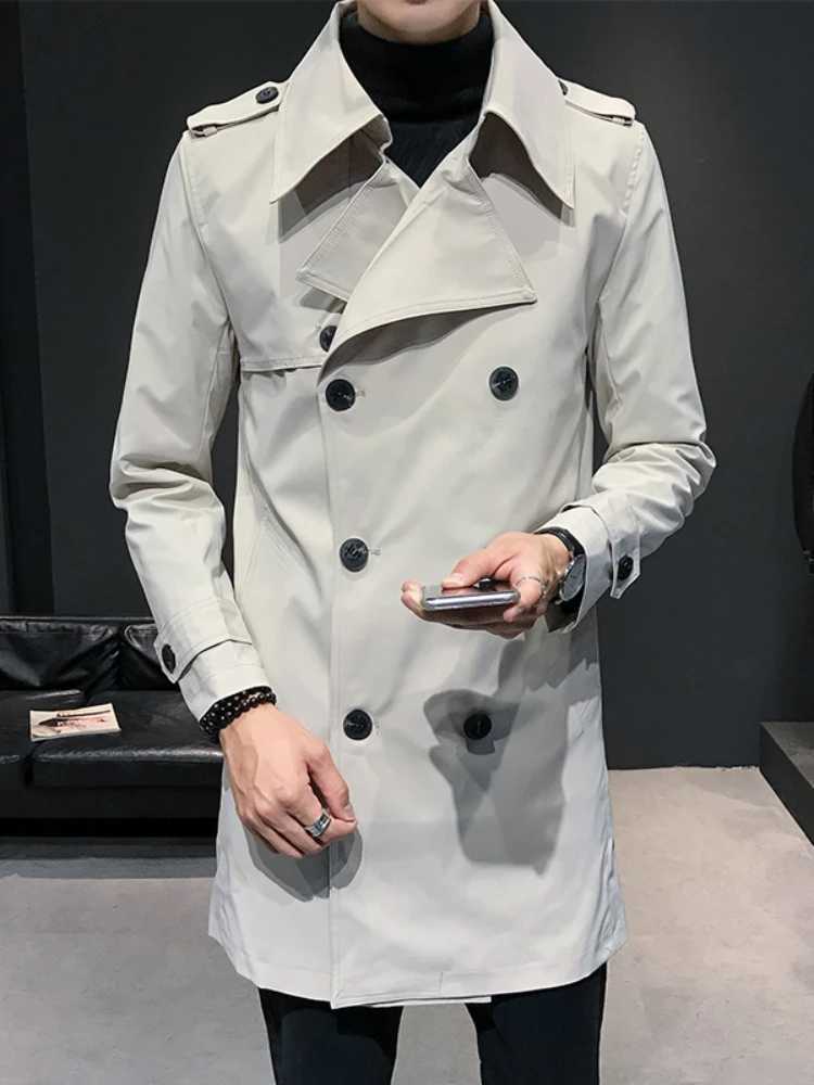 Coat Spring and Autumn Korean Style Mid-Length Slim Fit British Style Handsome Jacket Mens Casual Loose Double Breasted Trench Y240913