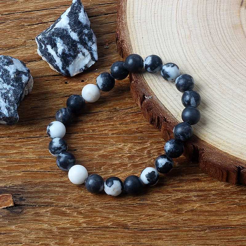 Black and white zebra jade bracelet mens natural stone beads yoga meditation pink zebra energy jade jewelry Pulsera W240913