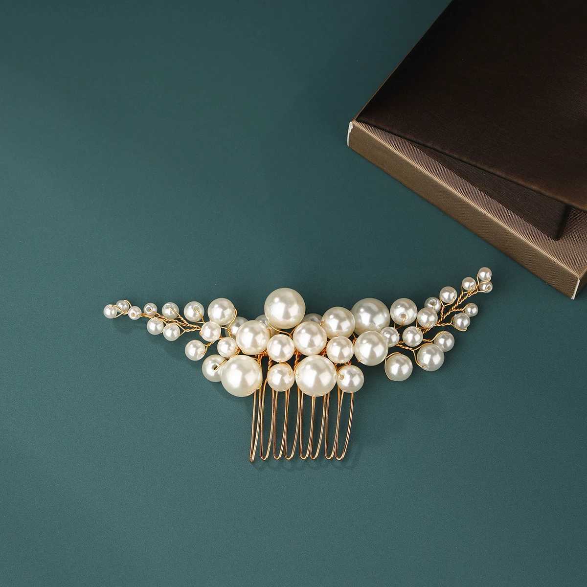 Elegant pearl wedding hair comb bridal side comb piece wedding hair ornament for women and girls(Gold)X240913