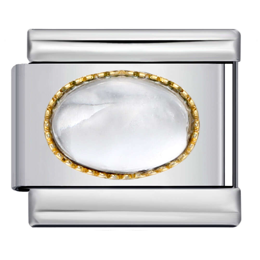 New Gold And Sier Bottom Micro Inlaid Oval Colored Stone charm DIY Welding Bracelet Italian Charm Links Stainless Steel Fit 9Mm Bracelet Jewelry DIY M
