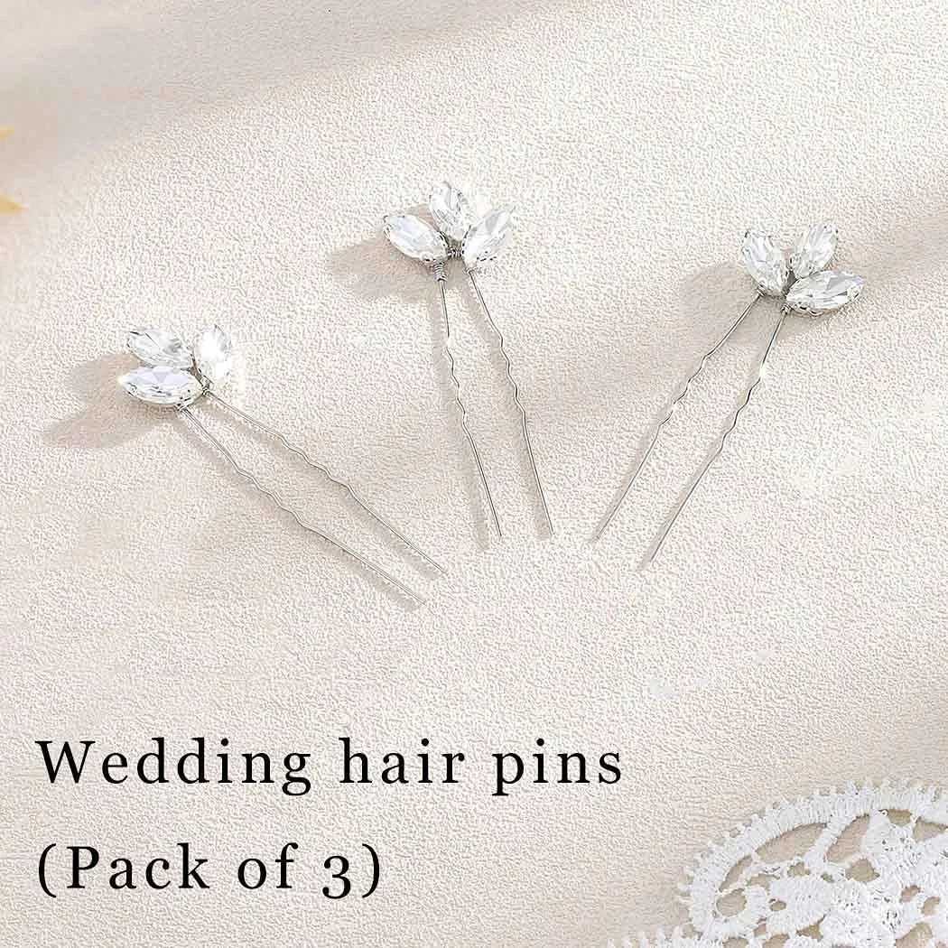 3Pcs Bridal Tiaras U-shaped Hairpin Forks For Women Crystal Silver Color Hair Clips Girls Side Pins Crowns Wedding Hair JewelryX240913