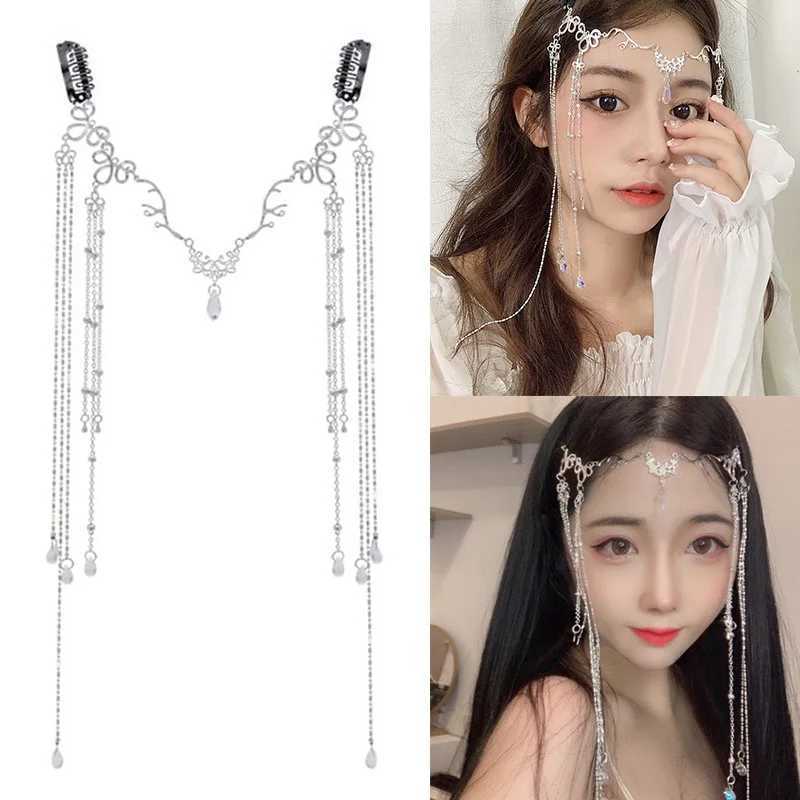 Rhinestone Fringed Forehead Chain Shiny Crystal Fairy Halloween Headdress Bridal Romantic Wedding Hair Accessories Jewelry GiftsX240913