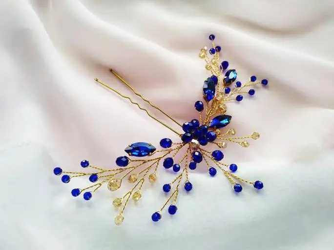 Luxury Blue Flower Hair Combs Hair Vine Headdress Bridal Wedding Hair Accessories Rhinestone Hair Jewelry Hair PinsX240913