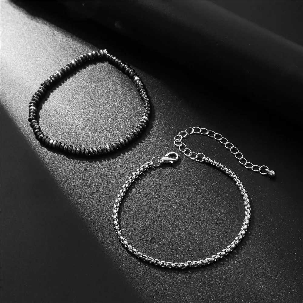 Black Iron Stone Bead Bracelet Simple Mens Double Layer Bracelet Fashion Jewelry Trend Accessories Bracelet For WomenX240913