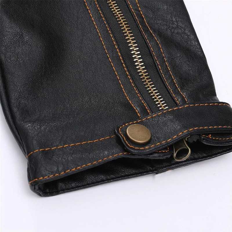 Mens Retro Motorcycle Leather Jacket with Multiple Zippers and Pockets Handsome Jacket Oversized Performance Fake LeatherX240913